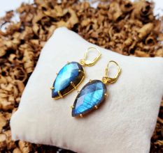 Natural Labradorite dangle earring, Brass gemstone earring, Wholesale jewelry